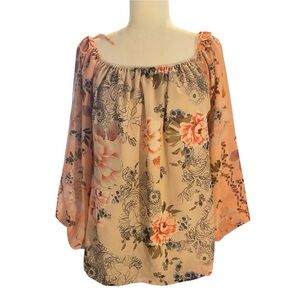V Christina Womens Floral Loose Lagenlook Boho Blouse